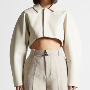 Maniere De Voir Leather Super Cropped Jacket in Beige/Brown Size US 6 (NWD)